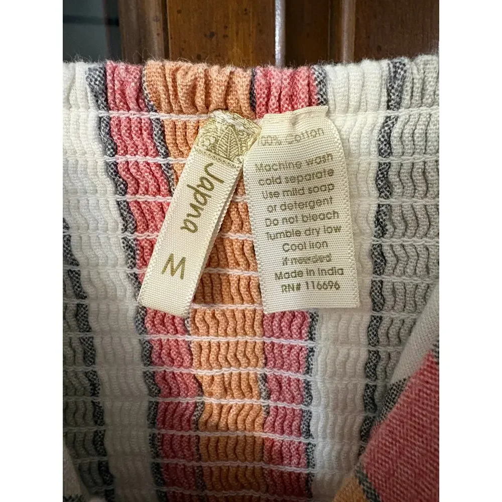 Japna Striped Midi Sundress Tie Front Button Front Cotton Blend Size M‎